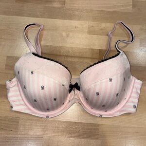 Victoria Secret Pink Striped Logo Demi/Bust Double Push-Up Bra